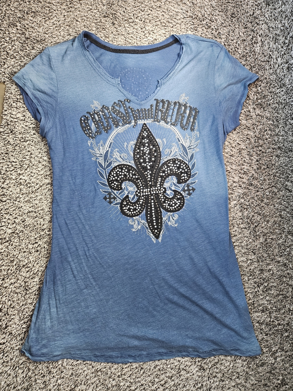 Crash & Burn Blue Short-Sleeve Fleur-de-Lis Studded Tee